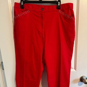 Hearts of Palm Opposites Attract Red Capri Pants Silver Adornments Womens SZ 14